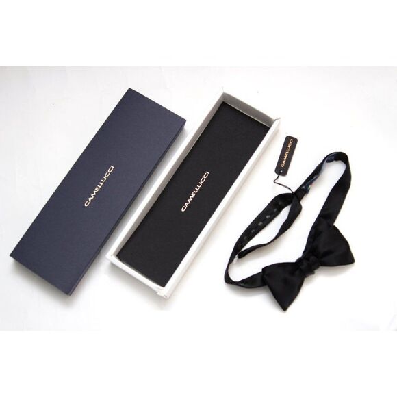 NWT Men's bow tie 100%Silk Charmeuse Black Self tied‎ Bow tie Straight - Picture 12 of 16